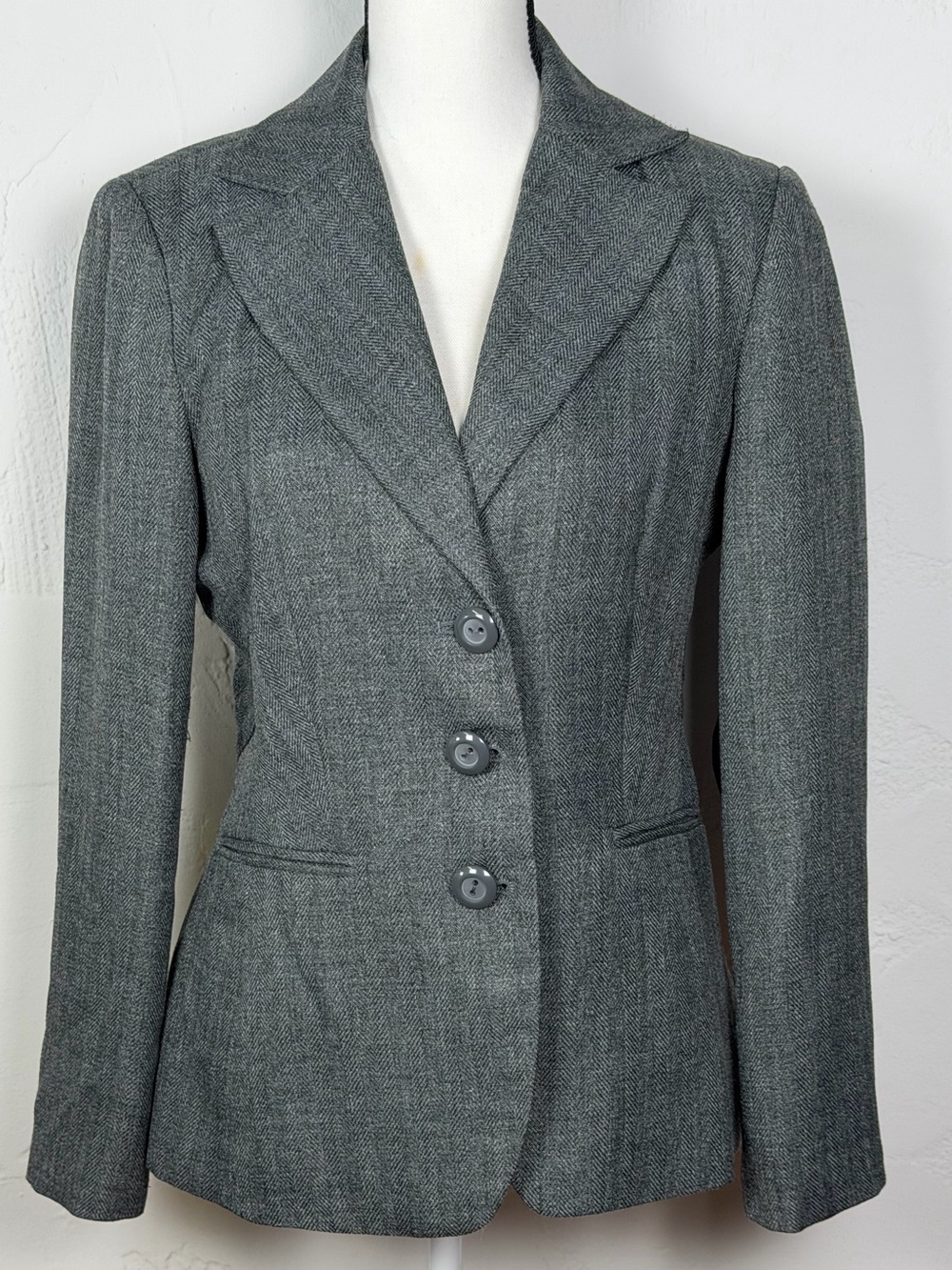 Beautiful Signature by Larry Levine Gray Herringbone Tailored Blazer size 8